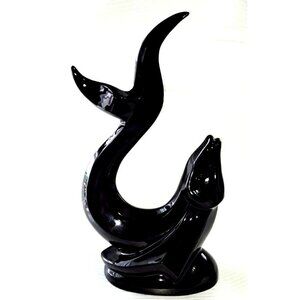 Haeger Ebony Black Ceramic 19" Flying Fish Vintage Art Pottery Sculpture